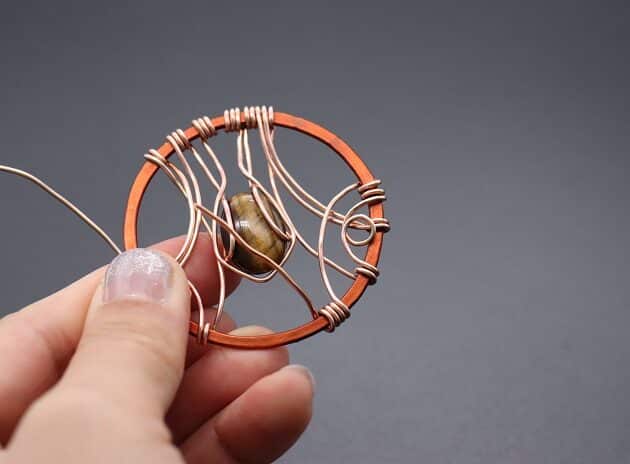 Wire-wrapping Circular Artisan Brown Gemstone Pendant Tutorial 108
