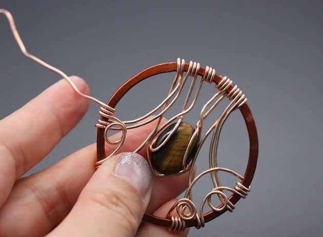 Wire-wrapping Circular Artisan Brown Gemstone Pendant Tutorial 113