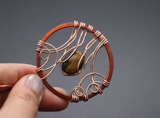 Wire-wrapping Circular Artisan Brown Gemstone Pendant Tutorial 115