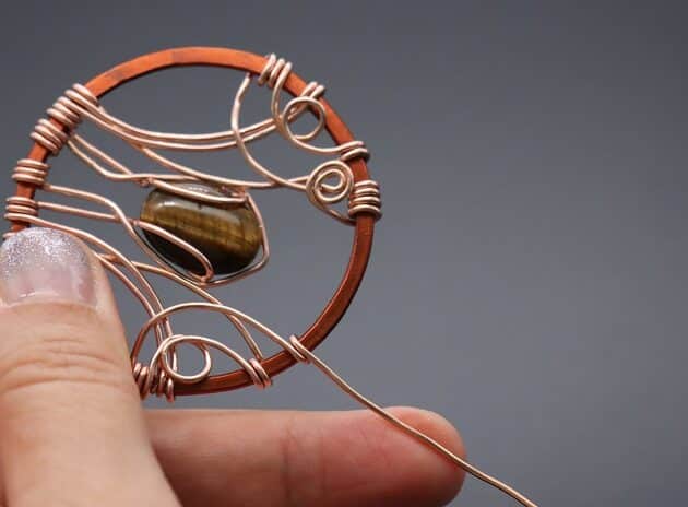 Wire-wrapping Circular Artisan Brown Gemstone Pendant Tutorial 117