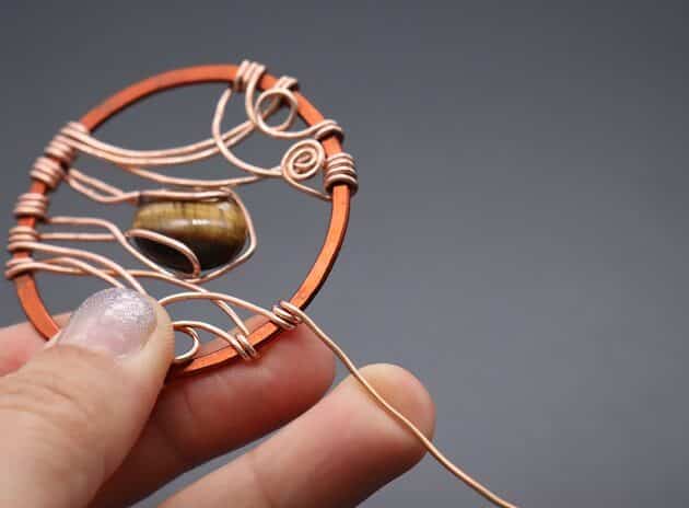 Wire-wrapping Circular Artisan Brown Gemstone Pendant Tutorial 119