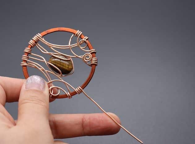 Wire-wrapping Circular Artisan Brown Gemstone Pendant Tutorial 121