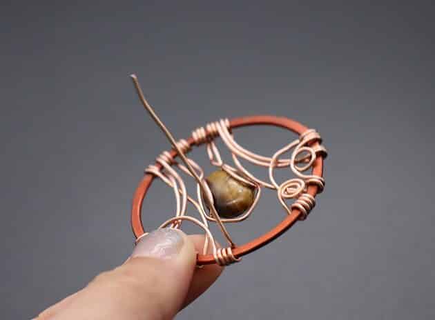 Wire-wrapping Circular Artisan Brown Gemstone Pendant Tutorial 122