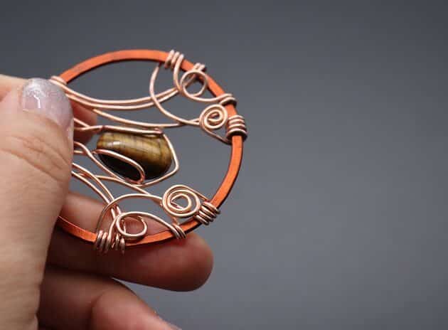 Wire-wrapping Circular Artisan Brown Gemstone Pendant Tutorial 126