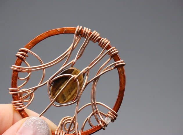 Wire-wrapping Circular Artisan Brown Gemstone Pendant Tutorial 129
