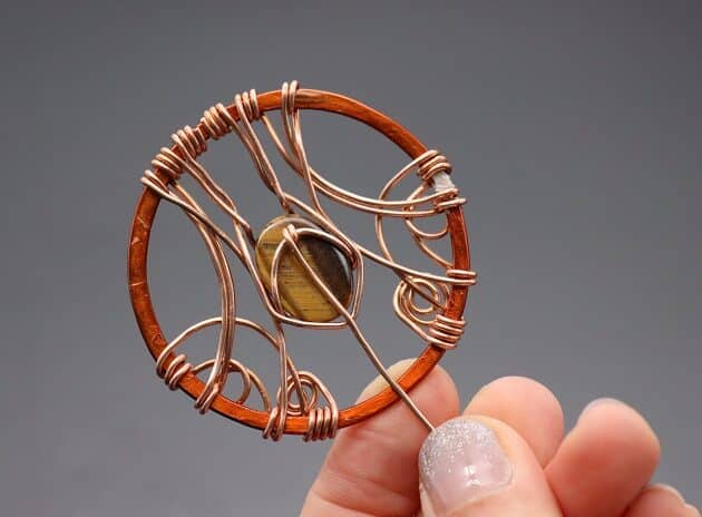 Wire-wrapping Circular Artisan Brown Gemstone Pendant Tutorial 131