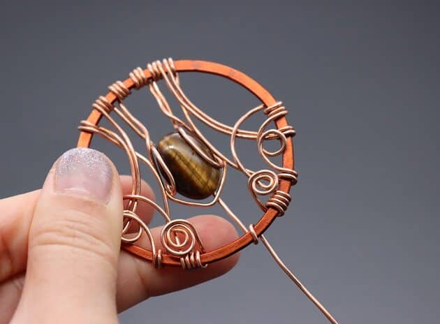 Wire-wrapping Circular Artisan Brown Gemstone Pendant Tutorial 133