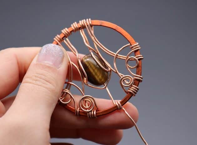 Wire-wrapping Circular Artisan Brown Gemstone Pendant Tutorial 134