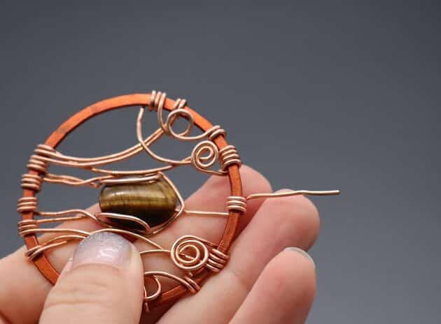 Wire-wrapping Circular Artisan Brown Gemstone Pendant Tutorial 135