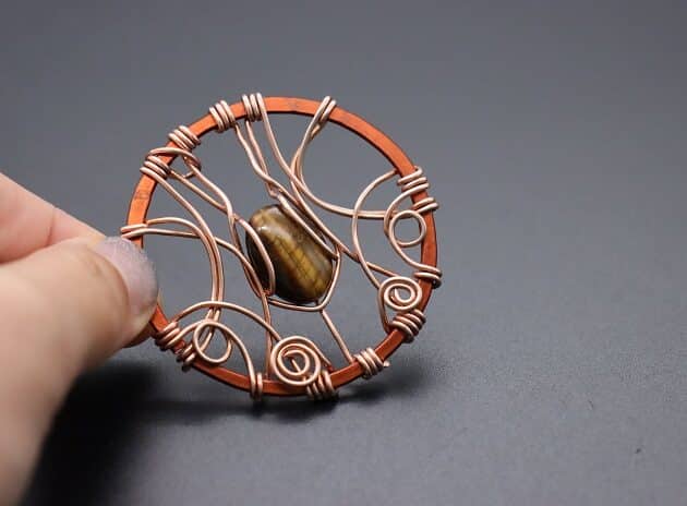 Wire-wrapping Circular Artisan Brown Gemstone Pendant Tutorial 148
