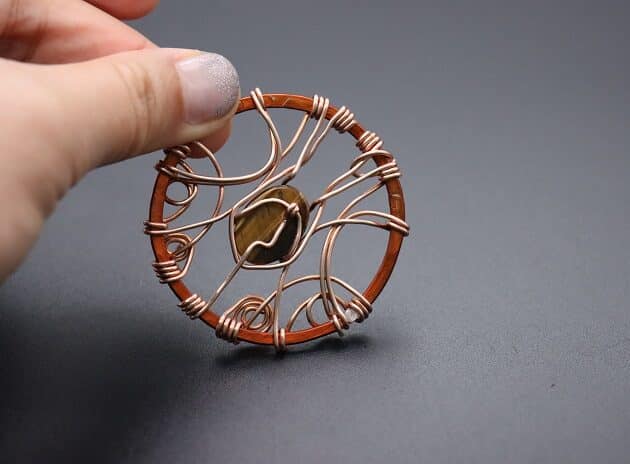 Wire-wrapping Circular Artisan Brown Gemstone Pendant Tutorial 149