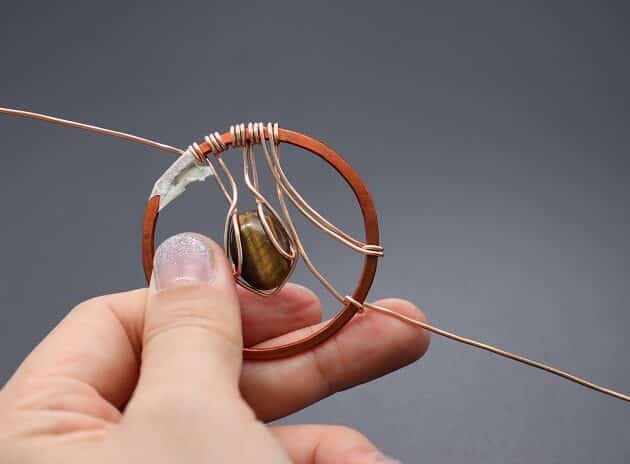 Wire-wrapping Circular Artisan Brown Gemstone Pendant Tutorial 76
