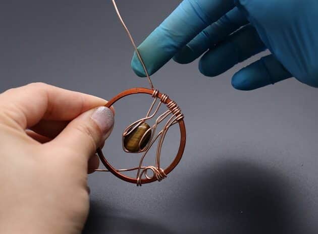 Wire-wrapping Circular Artisan Brown Gemstone Pendant Tutorial 84