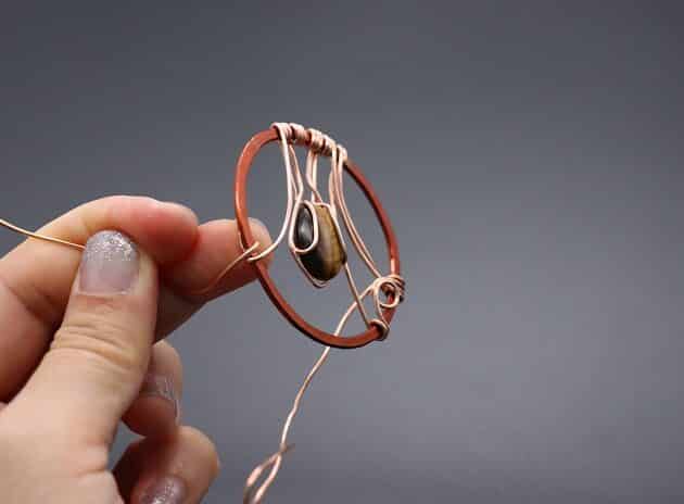 Wire-wrapping Circular Artisan Brown Gemstone Pendant Tutorial 86