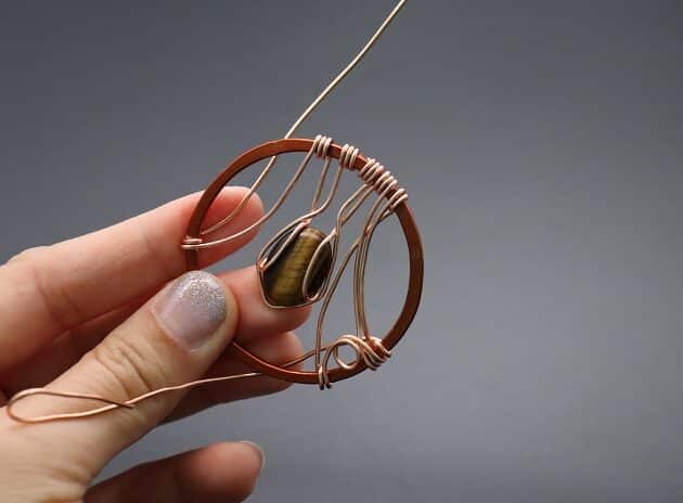 Wire-wrapping Circular Artisan Brown Gemstone Pendant Tutorial 87