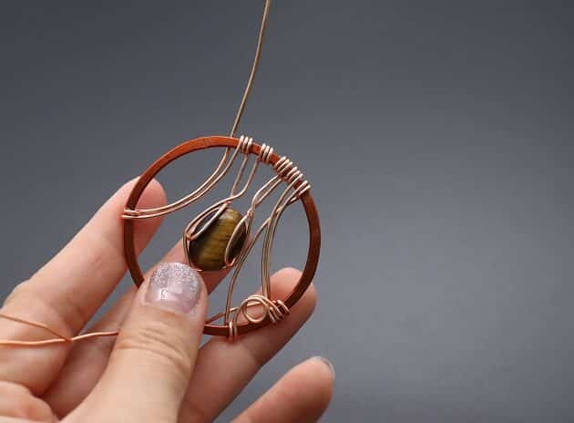 Wire-wrapping Circular Artisan Brown Gemstone Pendant Tutorial 88