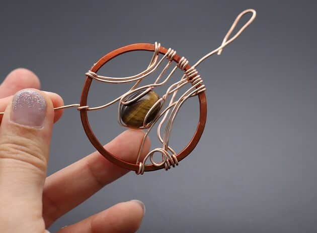 Wire-wrapping Circular Artisan Brown Gemstone Pendant Tutorial 92