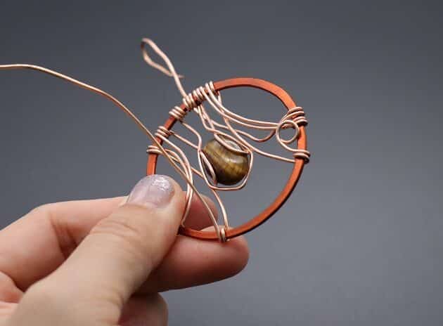Wire-wrapping Circular Artisan Brown Gemstone Pendant Tutorial 93