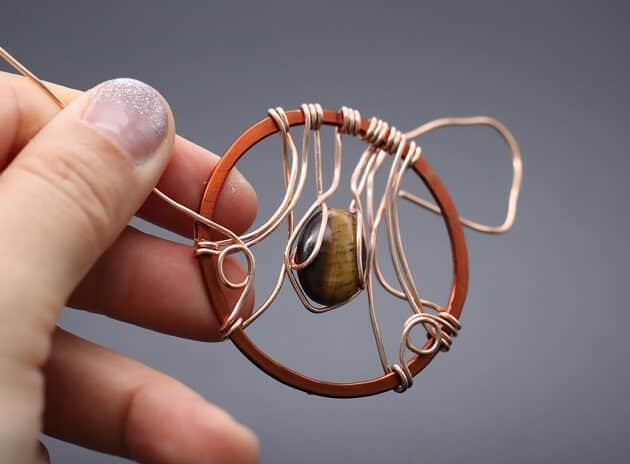 Wire-wrapping Circular Artisan Brown Gemstone Pendant Tutorial 96
