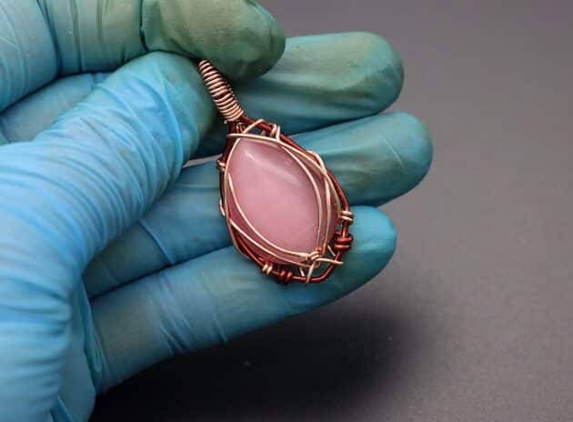 Wire-Wrapping Alluring Pink Teardrop Cabochon Pendant Tutorial 105