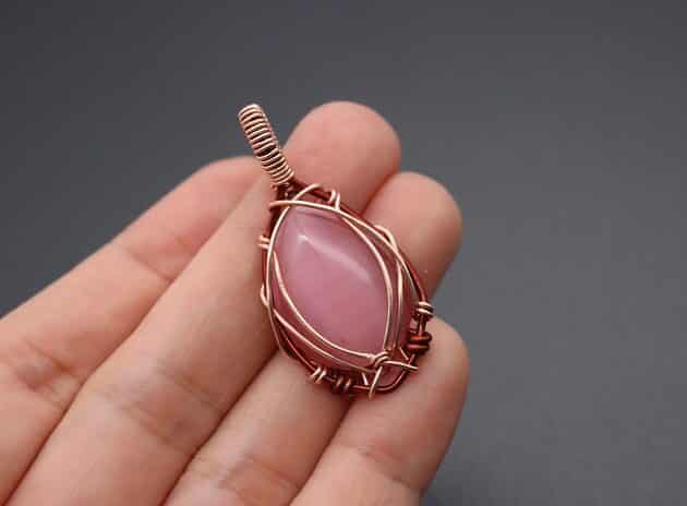 Wire-Wrapping Alluring Pink Teardrop Cabochon Pendant Tutorial 107