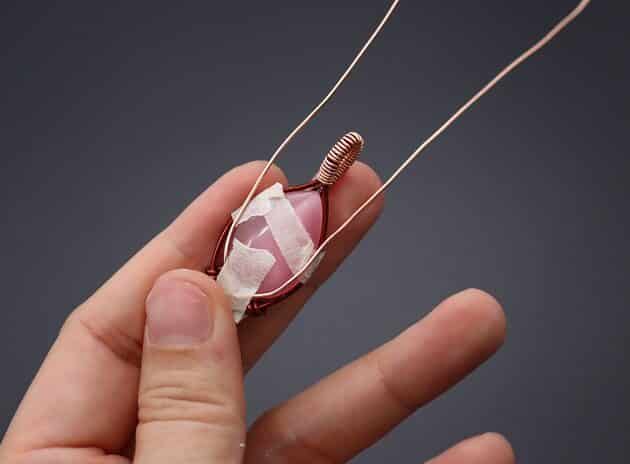 Wire-Wrapping Alluring Pink Teardrop Cabochon Pendant Tutorial 48