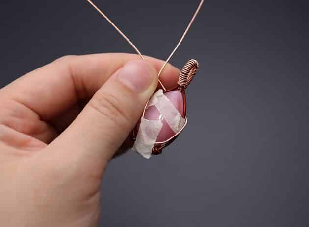 Wire-Wrapping Alluring Pink Teardrop Cabochon Pendant Tutorial 51
