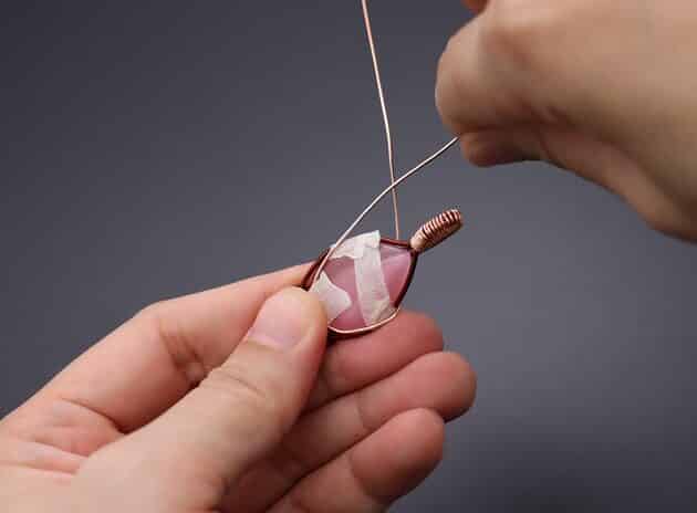 Wire-Wrapping Alluring Pink Teardrop Cabochon Pendant Tutorial 52