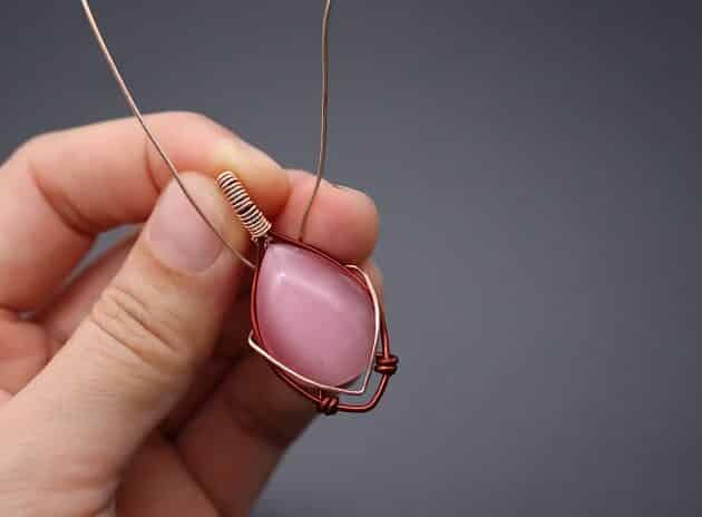 Wire-Wrapping Alluring Pink Teardrop Cabochon Pendant Tutorial 55