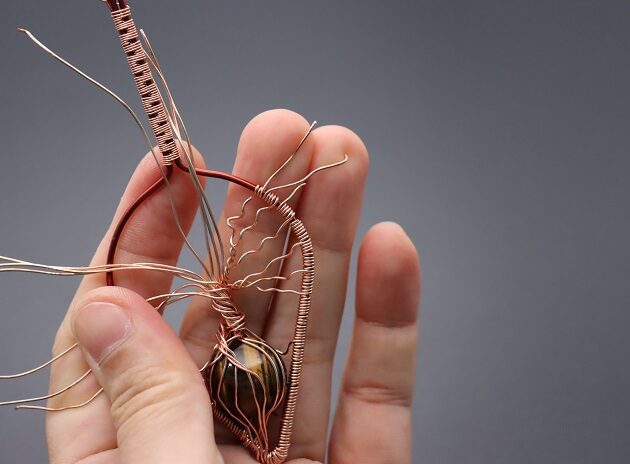Wire-Wrapping Tree Of Life With Brown Gemstone In Roots Teardrop Pendant Tutorial 106