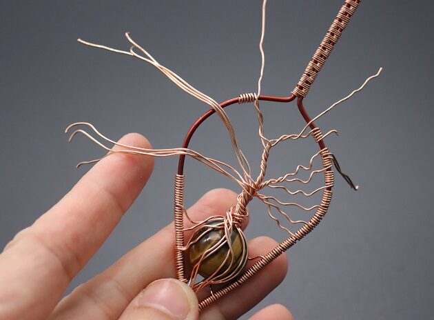 Wire-Wrapping Tree Of Life With Brown Gemstone In Roots Teardrop Pendant Tutorial 116
