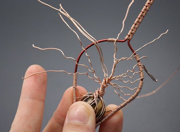 Wire-Wrapping Tree Of Life With Brown Gemstone In Roots Teardrop Pendant Tutorial 119