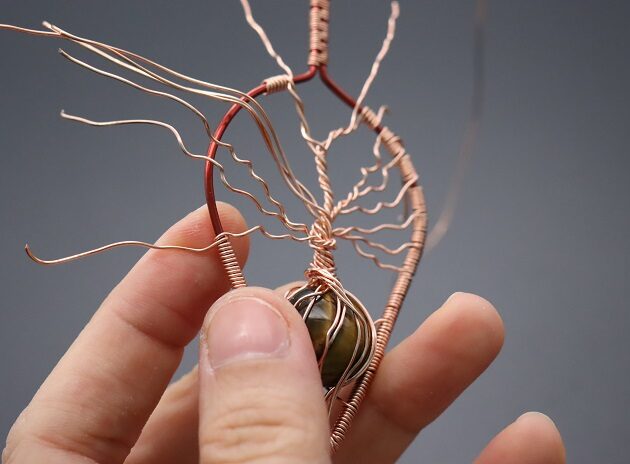 Wire-Wrapping Tree Of Life With Brown Gemstone In Roots Teardrop Pendant Tutorial 120