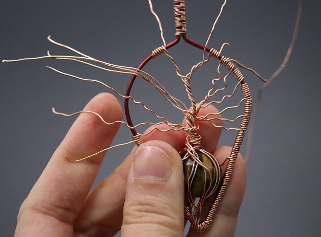 Wire-Wrapping Tree Of Life With Brown Gemstone In Roots Teardrop Pendant Tutorial 122