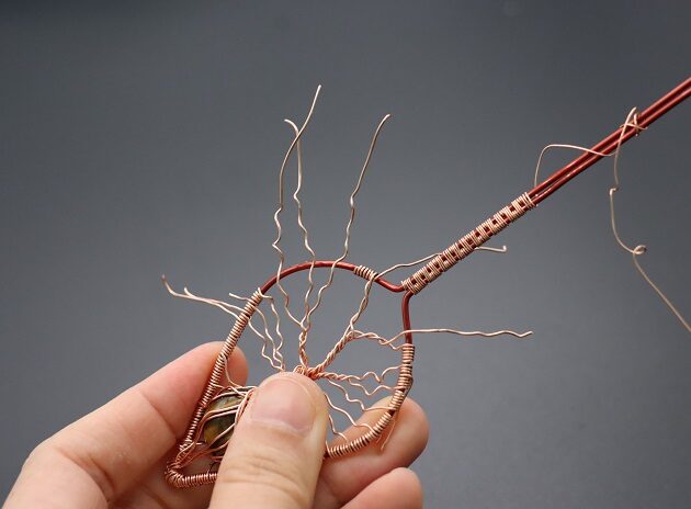Wire-Wrapping Tree Of Life With Brown Gemstone In Roots Teardrop Pendant Tutorial 129