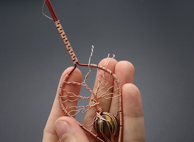 Wire-Wrapping Tree Of Life With Brown Gemstone In Roots Teardrop Pendant Tutorial 138
