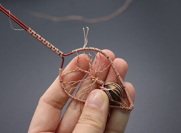 Wire-Wrapping Tree Of Life With Brown Gemstone In Roots Teardrop Pendant Tutorial 140