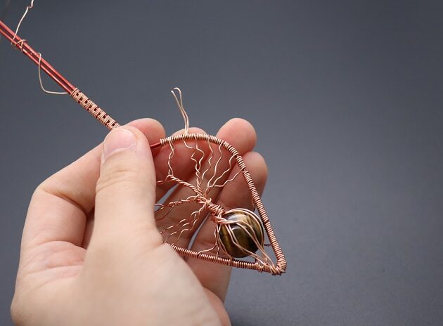 Wire-Wrapping Tree Of Life With Brown Gemstone In Roots Teardrop Pendant Tutorial 141