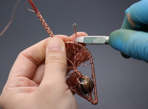 Wire-Wrapping Tree Of Life With Brown Gemstone In Roots Teardrop Pendant Tutorial 142