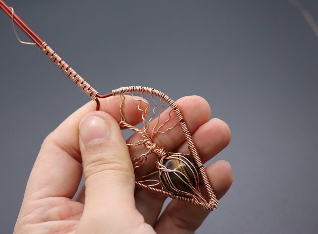 Wire-Wrapping Tree Of Life With Brown Gemstone In Roots Teardrop Pendant Tutorial 143