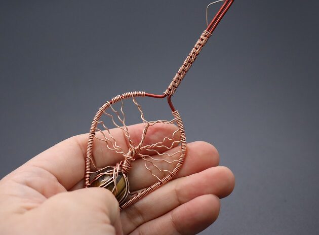 Wire-Wrapping Tree Of Life With Brown Gemstone In Roots Teardrop Pendant Tutorial 146