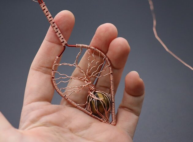 Wire-Wrapping Tree Of Life With Brown Gemstone In Roots Teardrop Pendant Tutorial 147