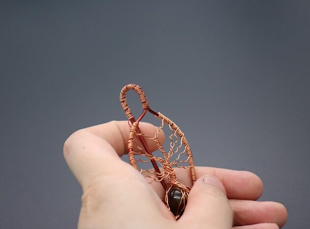 Wire-Wrapping Tree Of Life With Brown Gemstone In Roots Teardrop Pendant Tutorial 152