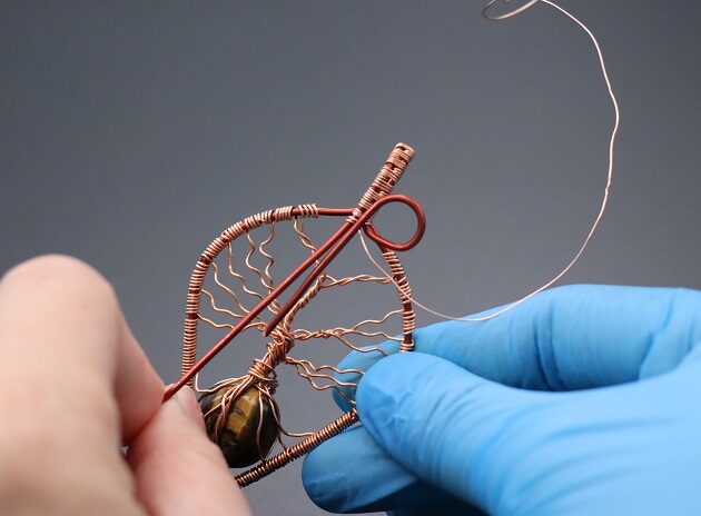 Wire-Wrapping Tree Of Life With Brown Gemstone In Roots Teardrop Pendant Tutorial 160
