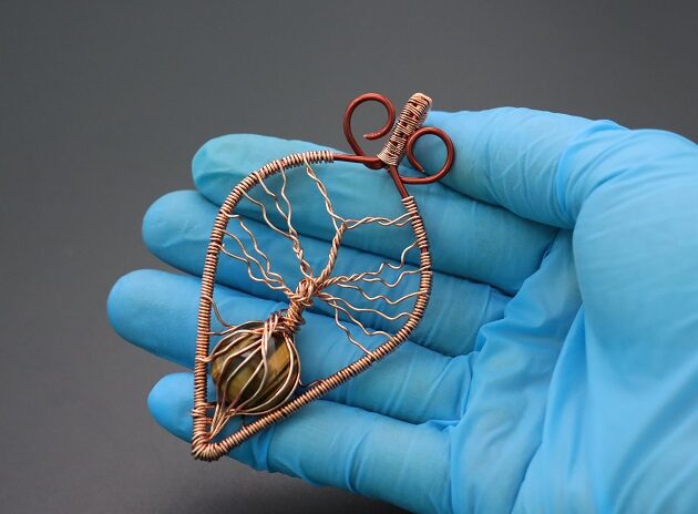 Wire-Wrapping Tree Of Life With Brown Gemstone In Roots Teardrop Pendant Tutorial 177