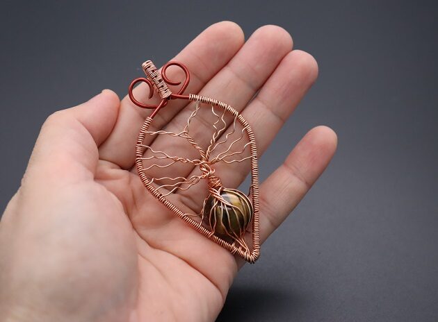 Wire-Wrapping Tree Of Life With Brown Gemstone In Roots Teardrop Pendant Tutorial 179