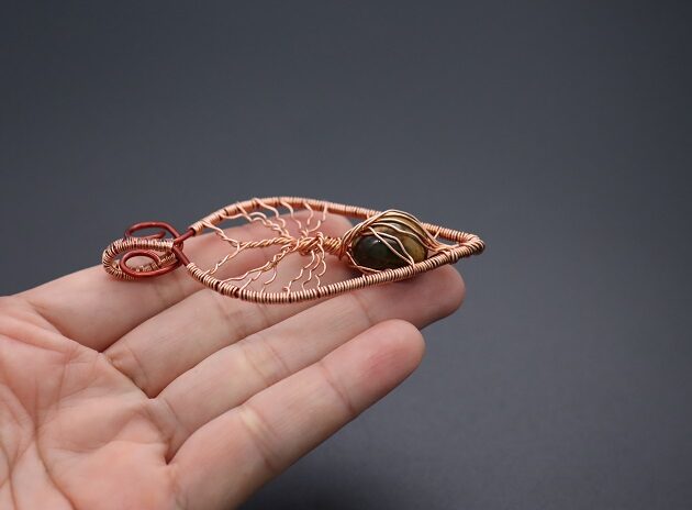 Wire-Wrapping Tree Of Life With Brown Gemstone In Roots Teardrop Pendant Tutorial 180