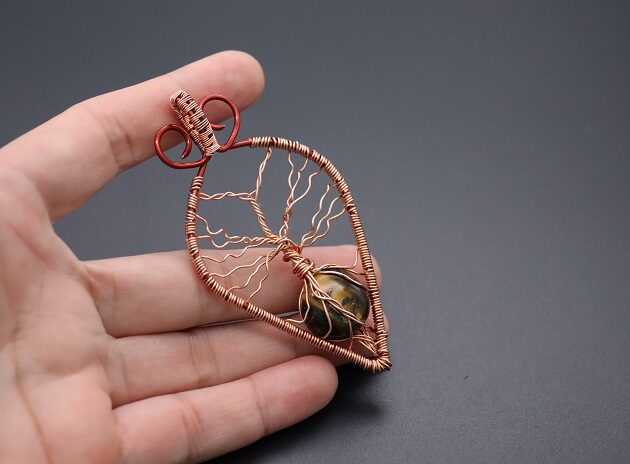Wire-Wrapping Tree Of Life With Brown Gemstone In Roots Teardrop Pendant Tutorial 181