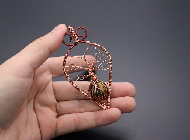 Wire-Wrapping Tree Of Life With Brown Gemstone In Roots Teardrop Pendant Tutorial 182