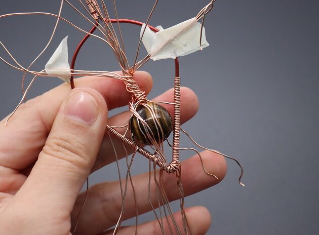 Wire-Wrapping Tree Of Life With Brown Gemstone In Roots Teardrop Pendant Tutorial 72